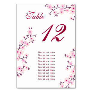 Cherry Blossoms Pink Wedding Guest Names Tischnummer