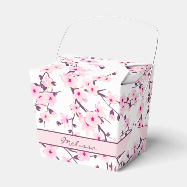 Cherry Blossoms Pink White Floral Add Name Geschenkschachtel (Vorderseite)