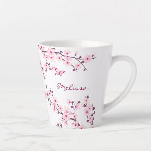 Cherry Blossoms Pink White Monogram Milchtasse