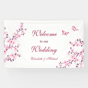 Cherry Blossoms Pink White Wedding Banner