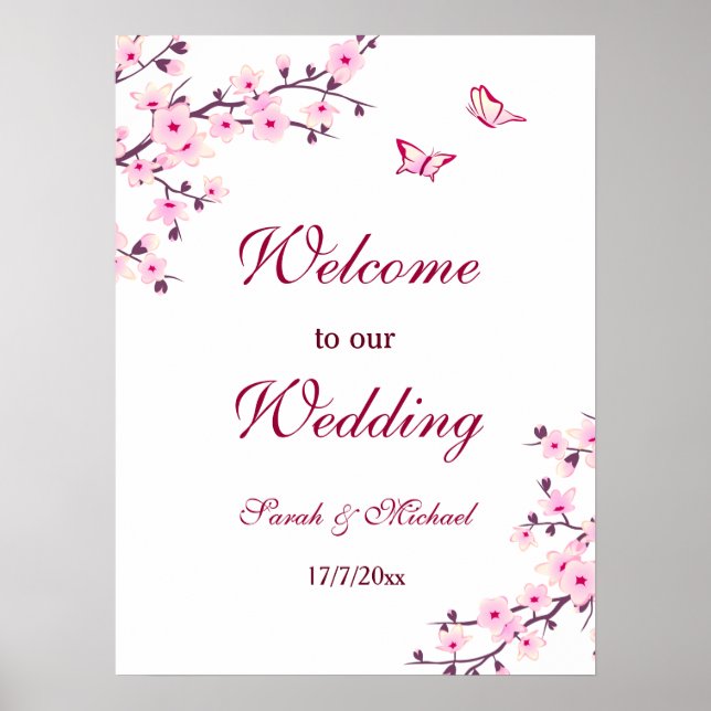 Cherry Blossoms Pink White Wedding Poster (Vorne)