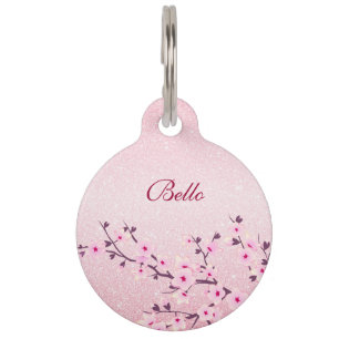 Cherry Blossoms Rosa Glitzer personalisieren Haustiermarke