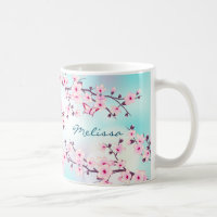 Cherry Blossoms Rosa Türkis Monogramm Tasse