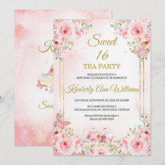 Cherry Blossoms Rose Gold Butterflies Süß 16 Einladung