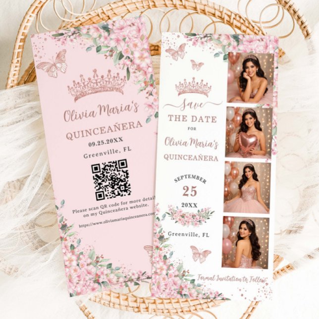 Cherry Blossoms Rose Gold Photo Booth Quinceanera  Save The Date (Von Creator hochgeladen)