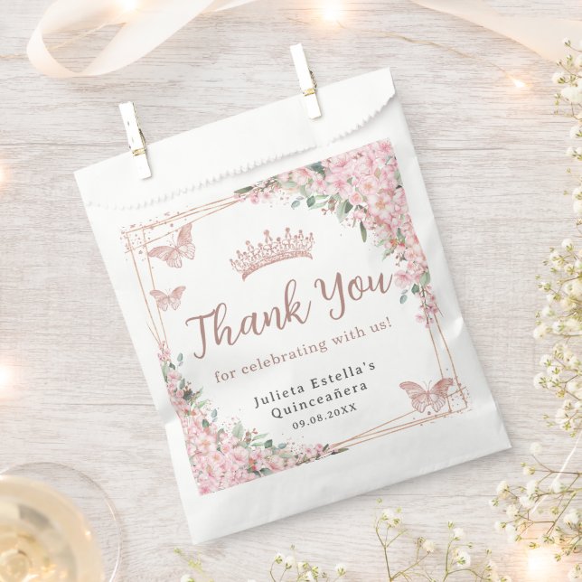Cherry Blossoms Rose Gold Schmetterlinge Quinceane Geschenktütchen (Ausgeschnitten)