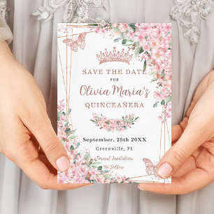 Cherry Blossoms Rose Gold Schmetterlinge Quinceañe Save The Date