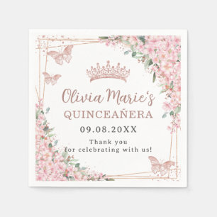 Cherry Blossoms Rose Gold Schmetterlinge Quinceane Serviette