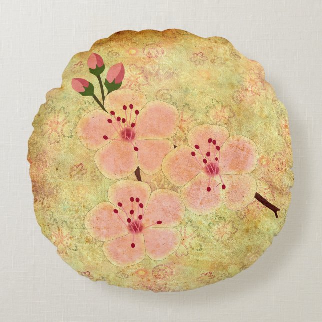 Cherry Blossoms Round Throw PIllow Rundes Kissen (Vorderseite)