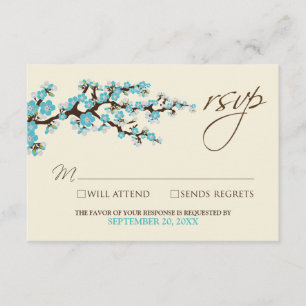 Cherry Blossoms RSVP Card (aqua) Karte
