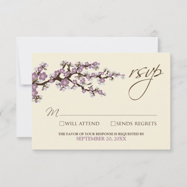 Cherry Blossoms RSVP Card (Lavendel) (Vorderseite)