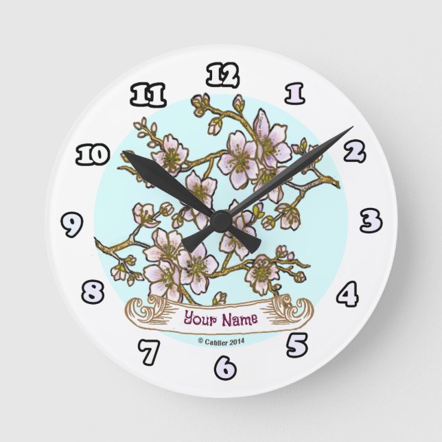 Cherry Blossoms Runde Wanduhr (Vorderseite)
