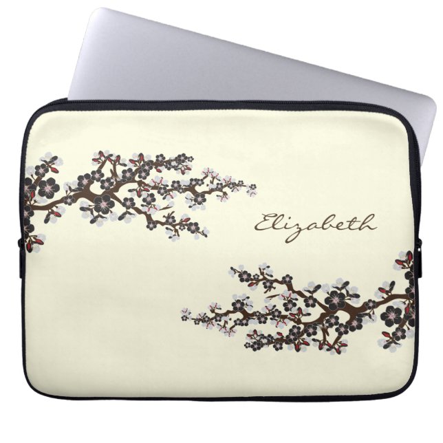 Cherry Blossoms Sakura Laptop Sleeve (schwarz) (Vorderseite)