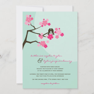 Cherry Blossoms Sakura Love Birds Wedite Einladung