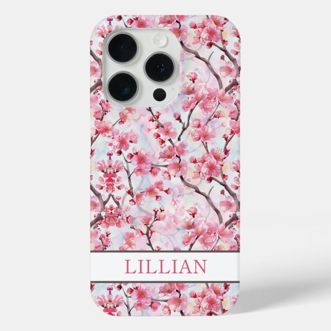 Cherry Blossoms Sakura Monogrammed Case-Mate iPhone Hülle (Rückseite)