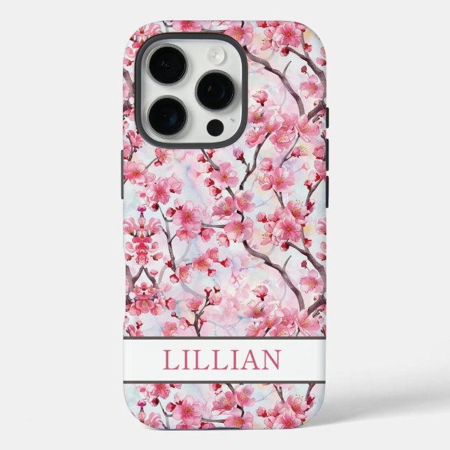 Cherry Blossoms Sakura Monogrammed Case-Mate iPhone Hülle (Rückseite)
