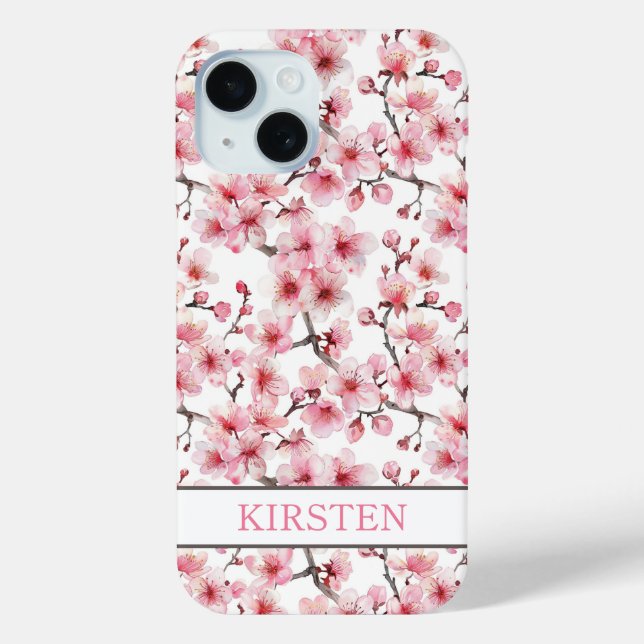 Cherry Blossoms Sakura Pattern Monogrammed Case-Mate iPhone Hülle (Rückseite)