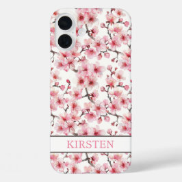 Cherry Blossoms Sakura Pattern Monogrammed iPhone 16 Plus Hülle