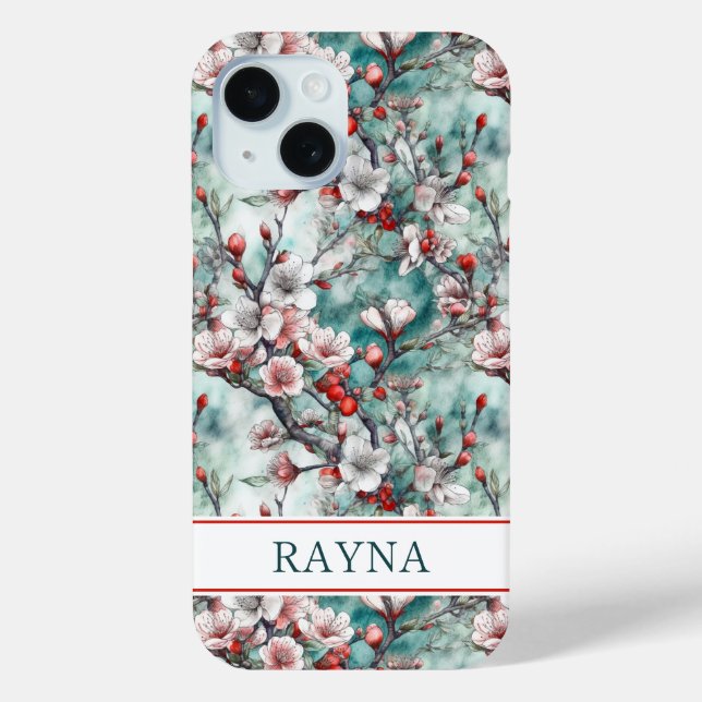 Cherry Blossoms Sakura Print Monogrammed Case-Mate iPhone Hülle (Rückseite)