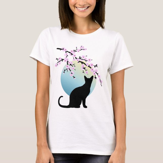 Cherry Blossoms SAKURA Vollmond Katze 3 T - Shirt (Vorderseite)