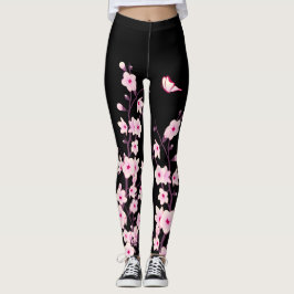Cherry Blossoms | Schwarzes Rosa Leggings
