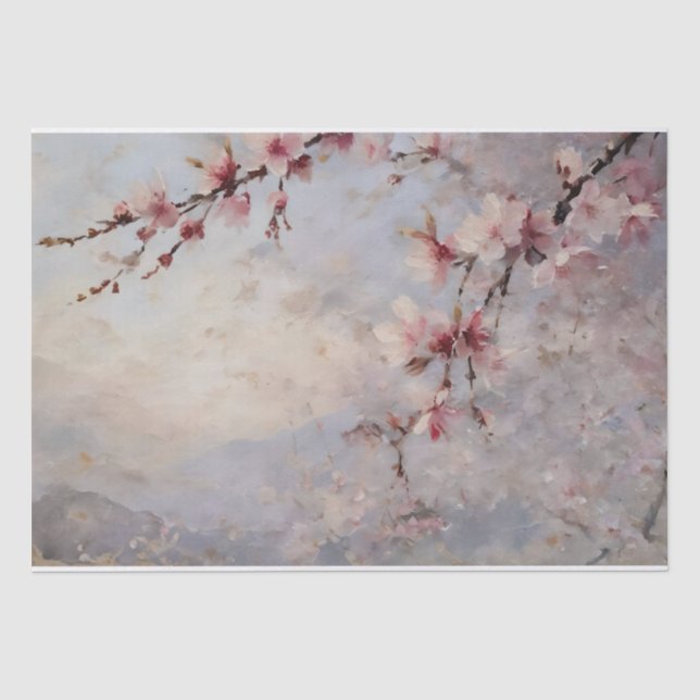 Cherry Blossoms Wasserfarbendekoupage Seidenpapier (Vorderseite)
