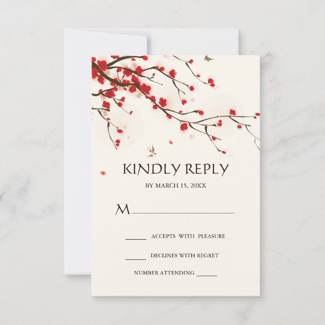 Cherry Blossoms Watercolor Floral Wedding RSVP (Vorderseite)