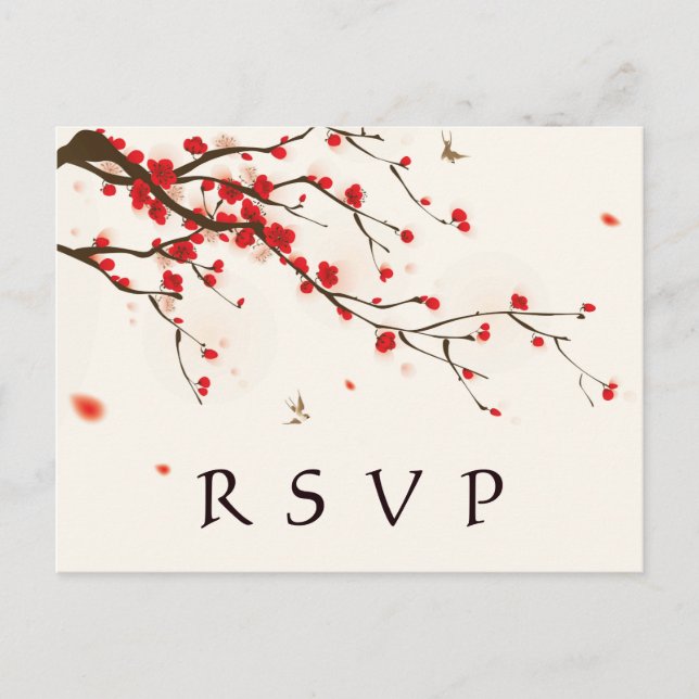 Cherry Blossoms Watercolor Floral Wedding RSVP Einladungspostkarte (Vorderseite)