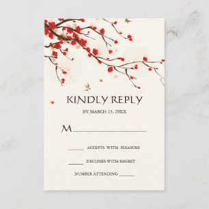 Cherry Blossoms Watercolor Floral Wedding RSVP Karte