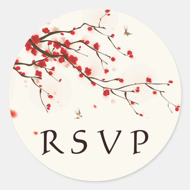 Cherry Blossoms Watercolor Floral Wedding RSVP Runder Aufkleber (Vorderseite)