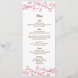 Cherry Blossoms Watercolor Wedding Menu Card Menükarte