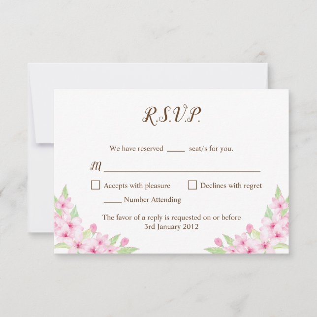 Cherry Blossoms Watercolor Wedding RSVP Card (Vorderseite)