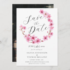 Cherry Blossoms Wreath Foto Hochzeit Speichern Sie Einladung