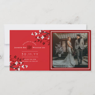 Cherry Blossoms 'Xie Xie' Chinesisches Hochzeitsse Dankeskarte