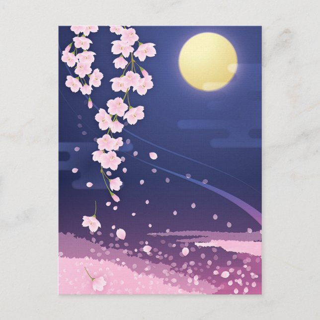 Cherry blüht asiatisch Sakura mit nächtlichem Himm Postkarte (Vorderseite)