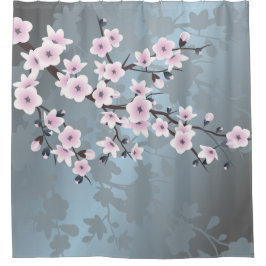 Cherry blüht floral Dusty Pink Blau Duschvorhang