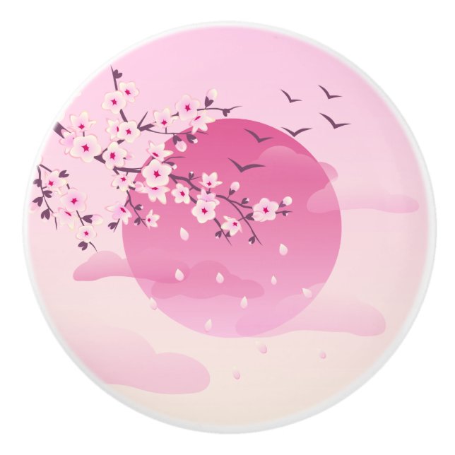 Cherry blüht japanische Landschaft Pink Girly Keramikknauf (Vorderseite)