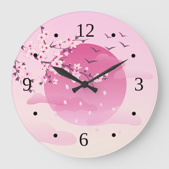 Cherry blüht japanische Landschaft Pink Große Wanduhr (Vorderseite)