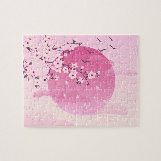 Cherry blüht japanische Landschaft Pink Puzzle (Horizontal)