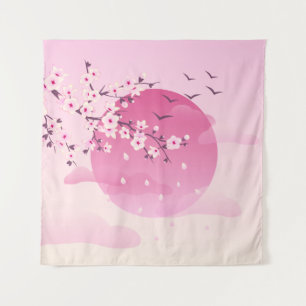 Cherry blüht japanische Landschaft Pink Wandteppich