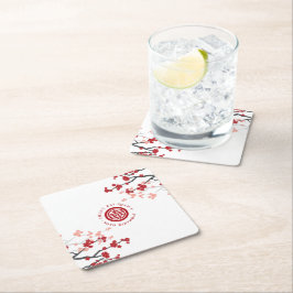 Cherry blüht Langlebigkeit Symbol Chinesischer Geb Rechteckiger Pappuntersetzer