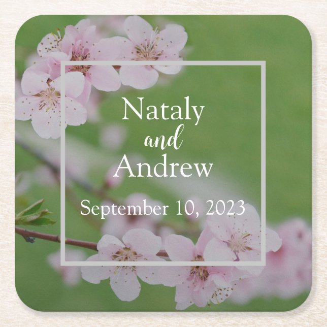 Cherry Blume auf grünem Hintergrund Blumenzehen Rechteckiger Pappuntersetzer (Vorderseite)