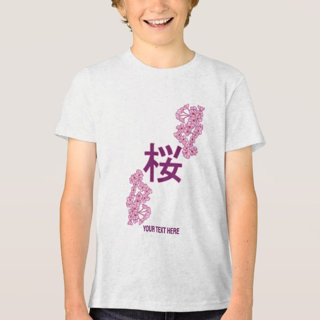 Cherry Blüte Kanji Japanisch Schreiben Tri-Blend Shirt (Vorderseite)