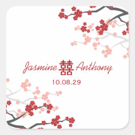 Cherry Blüten Doppelglücklichkeit Chinesische Hoch Quadratischer Aufkleber