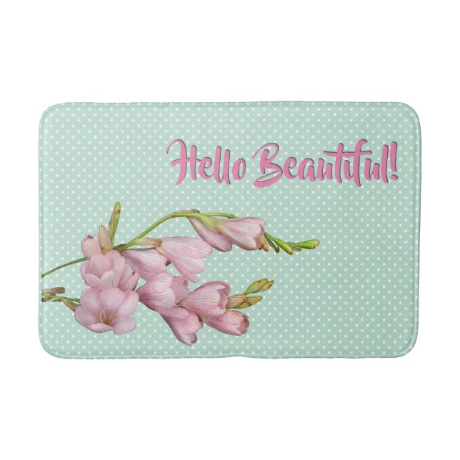 Cherry Blüten Mint Grünen Punkte Hallo schön! Badematte (Vorderseite)
