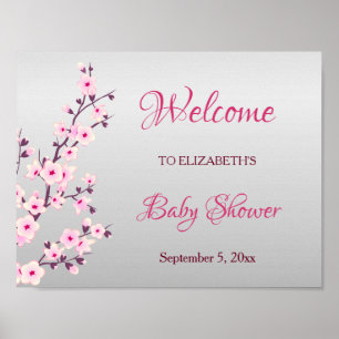 Cherry Blüten Pink Gray Custom Baby Dusche Poster