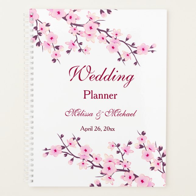Cherry Blüten Pink White Add Names Wedding Planer (Vorderseite)