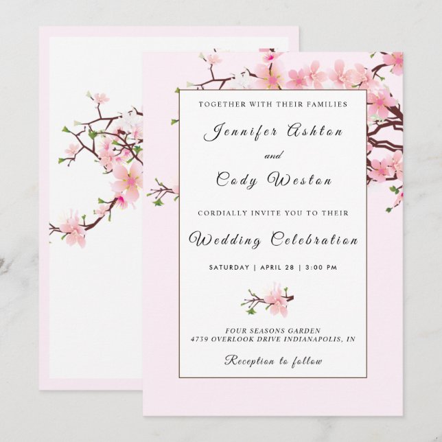 Cherry Blüten Pink White Weditation Card Einladung (Vorne/Hinten)