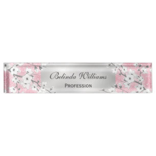 Cherry Blüten Rosa Glitzer Silber Namensplakette
