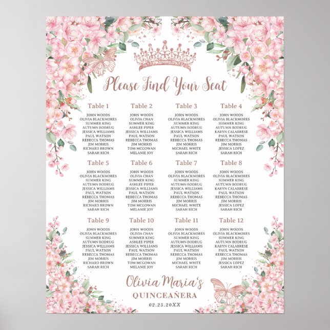 Cherry Blüten Rose Gold Quinceanera Sitzplatz Poster (Vorne)